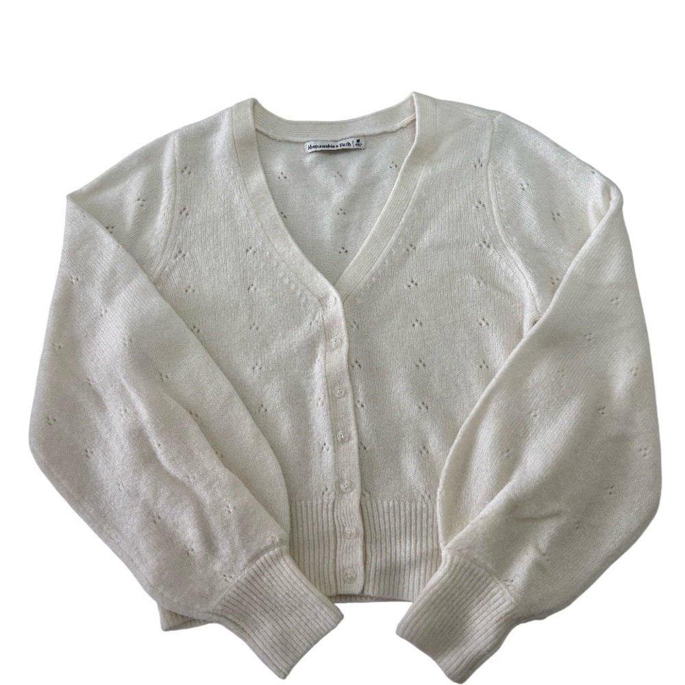 Abercrombie & Fitch Pointelle Balloon Sleeve Cropped Cardigan Size Medium